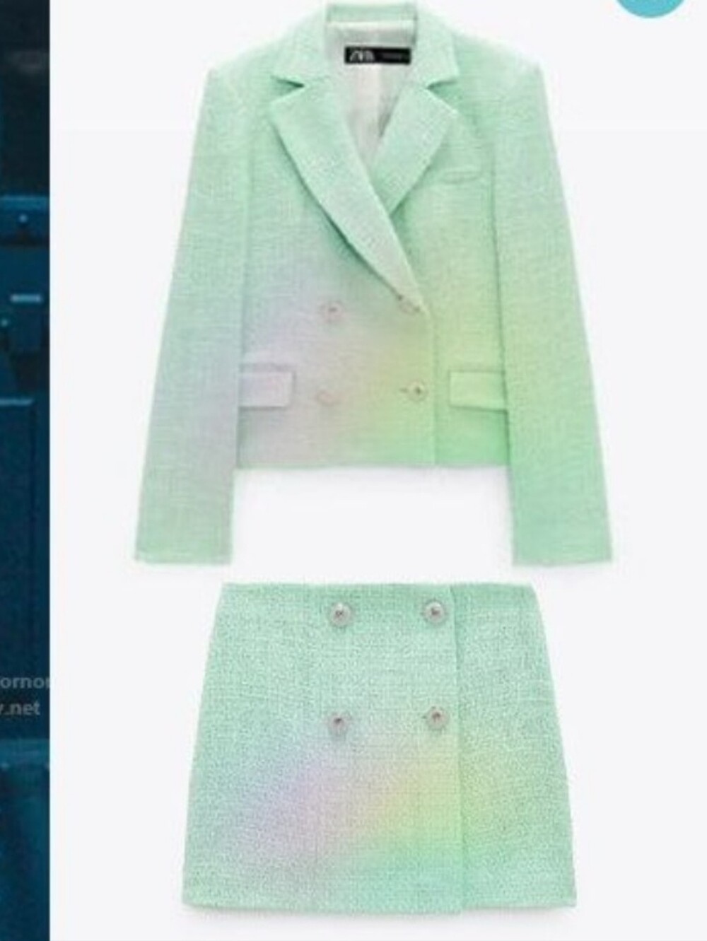Zara Mint Green Tweed Blazer And Skort Size XS